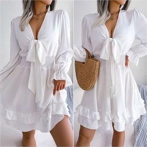 Knot in Bloom Smocked Waist Dress - White